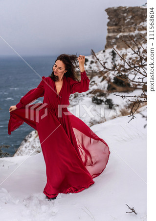 lady in the red dress snow Magical Winter Wonderland with Red Dress in Snow