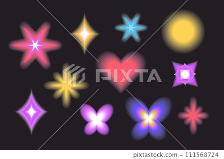 Aura Y2k blurred gragient set unfocused shapes, abstract geometric shapes, star, heart, flower in trendy retro style. Futuristic collection Aura Y2k blurred gragient set unfocused shapes, abstract geometric shapes, star, heart, flower in trendy retro style. Futuristic collection 111568724