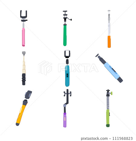 selfie stick set cartoon vector illustration 111568823