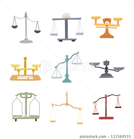 balance scale set cartoon vector illustration 111569533