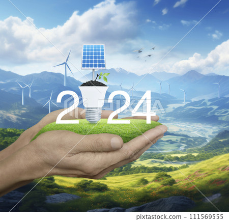 Happy new year 2024 ecological cover concept, Generative AI 111569555