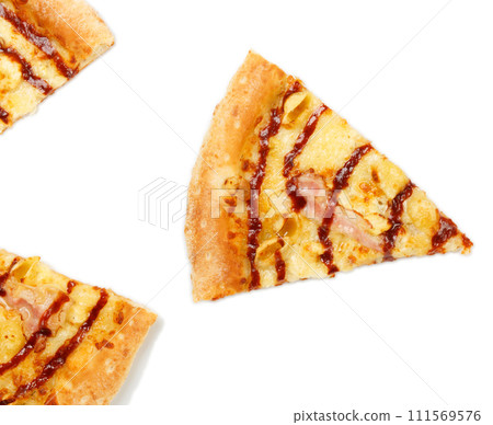 Slices of italian bacon pizza 111569576