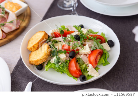 Traditional greek salad with fresh ingredients Traditional greek salad with fresh ingredients 111569587