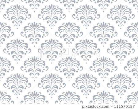 Floral pattern. Vintage wallpaper in the Baroque style. Seamless vector background. White and gray ornament for fabric, wallpaper, packaging. Ornate Damask flower ornament. 111570187