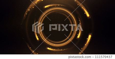 Elegant golden circle glowing with lighting effect sparkle on black background. 111570437