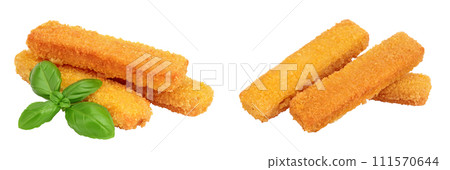 Fish finger or stick with basil isolated on white background with full depth of field Fish finger or stick with basil isolated on white background with full depth of field 111570644