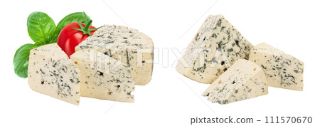 Blue cheese isolated on white background with full depth of field. 111570670