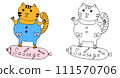 Cat hand drawn on sausage illustration. 111570706