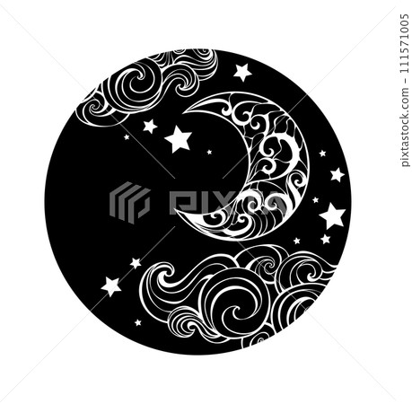 Silhouette monogram with contour crescent Silhouette monogram with contour crescent 111571005
