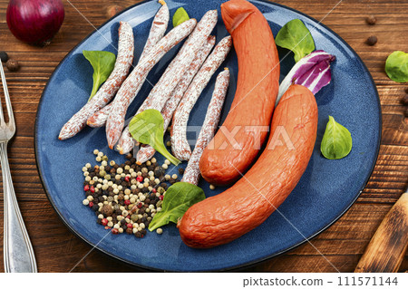 Dry smoked sausages, salami, kabanos 111571144