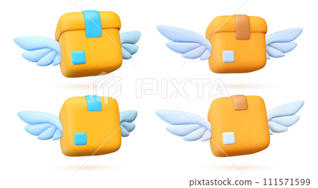 Vector 3d icon box with wings. Vector 3d icon box with wings. 111571599