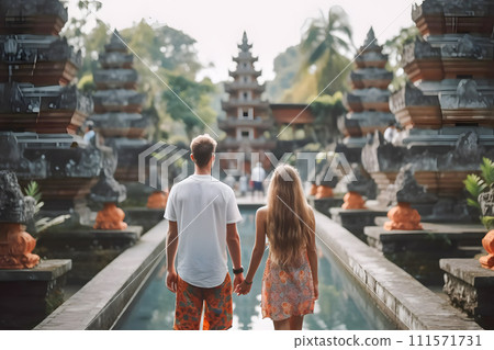 AI-generated content. couple inlove at vacation in Bali in font of Hindu Temples ai generated art 111571731