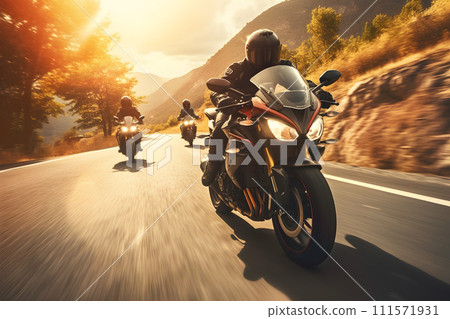 AI-generated content. group of motorcycle riders riding toghether at sunset ai generated art 111571931