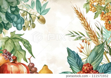 AI-generated content. Fresh and Juicy Fruit Salad: A Vibrant Watercolor Illustration on a Leafy Green Background 111571932