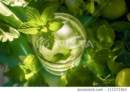 AI-generated content. mojito coctail under shadows of leaves and lime ai generated art 111571963