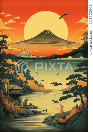 AI-generated content. vintage asian culture poster japanese landscape poster ai generated art 111572008