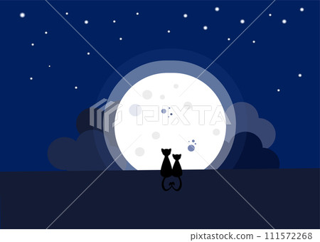 a couple of cats sitting in front of the moon a couple of cats sitting in front of the moon 111572268