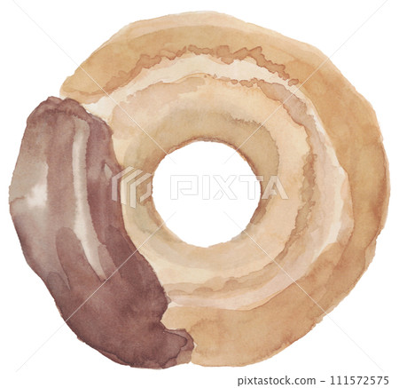 Thin old fashioned donut with chocolate watercolor material 111572575
