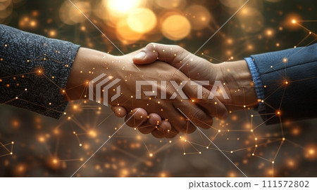 AI-generated content. The collaboration of business people around the world through smart innovation technology networks, economic development, and business deals. 111572802