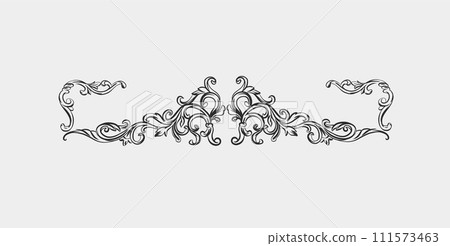 Hand drawn vector abstract outline,graphic,line vintage baroque ornament floral frame corner in calligraphic modern style.Baroque floral vintage outline design concept.Vector antique frame isolated. 111573463