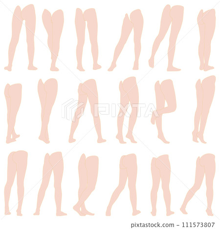 Female leg model illustration collection 10 right diagonal back. A set of illustrations of legs in different poses from toes to hips. Female leg model illustration collection 10 right diagonal back. A set of illustrations of legs in different poses from toes to hips. 111573807