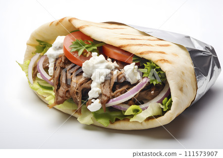 gyros or doner kebab in pita bread, generative AI 111573907