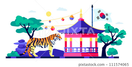 Typical Asian Landscape - modern colored vector illustration 111574065