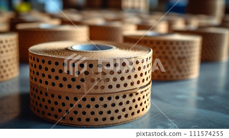 AI-generated content. Box of brown cardboard with tape isolated on white background. Ideal for packaging. 111574255