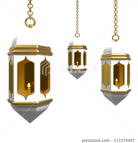 Golden lantern. Arabic lamp. 3D lantern. Decoration for ramadan kareem, eid mubarak, islamic new year. 3D rendering illustration Golden lantern. Arabic lamp. 3D lantern. Decoration for ramadan kareem, eid mubarak, islamic new year. 3D rendering illustration 111574487