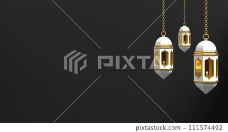 Golden lantern. Arabic lamp. 3D lantern. Decoration for ramadan kareem, eid mubarak, islamic new year. 3D rendering illustration Golden lantern. Arabic lamp. 3D lantern. Decoration for ramadan kareem, eid mubarak, islamic new year. 3D rendering illustration 111574492