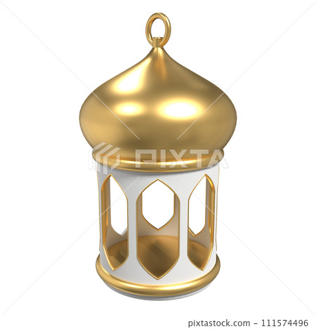 Golden lantern. Arabic lamp. 3D lantern. Decoration for ramadan kareem, eid mubarak, islamic new year. 3D rendering illustration Golden lantern. Arabic lamp. 3D lantern. Decoration for ramadan kareem, eid mubarak, islamic new year. 3D rendering illustration 111574496