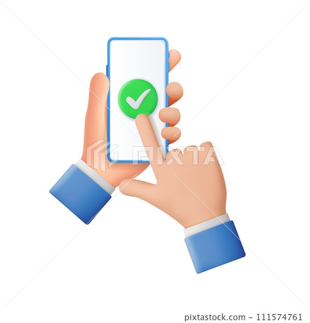 3d Hands hold blank smart phone icon. 3d Hands hold blank smart phone icon. 111574761