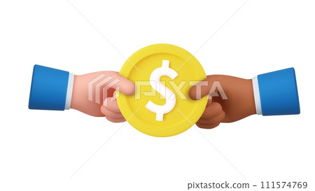 3D cartoon hand hold coin. 111574769