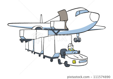 在航空貨運場工作的人們拖拉機組插圖素材 111574890