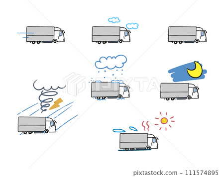 Trucks working hard no matter the weather icon set illustration material 111574895