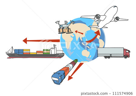 連結世界的交通網絡動態物流插畫素材 111574906