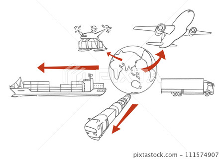 連結世界的交通網絡，動態物流，單色插畫素材 111574907
