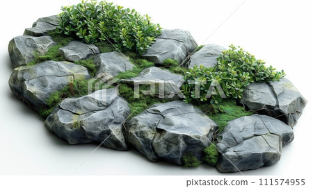 AI-generated content. Isolated botanical garden detail. Stone path with grass growing between the stones on white background. 111574955