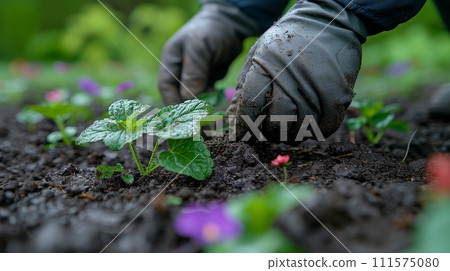 AI-generated content. Backyard flowers planted by gardeners AI-generated content. Backyard flowers planted by gardeners 111575080