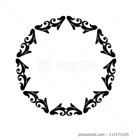 Vector damask vintage baroque circle frame . Retro abstract floral leaf pattern border foliage, antique background. Vector damask vintage baroque circle frame . Retro abstract floral leaf pattern border foliage, antique background. 111575205