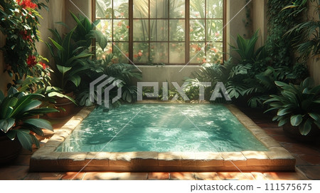 AI-generated content. The swimming pool of the home is located in the garden and on the terrace 111575675