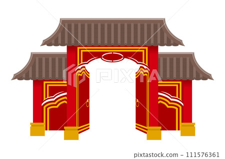 chinese gate to enter a temple or pagoda with columns and a roof vector illustration 111576361