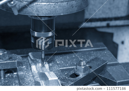 The CNC milling machine cutting  mold part by solid ball end mill tool. 111577186