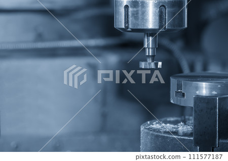 The T-slot cutting process on NC milling machine with T-slot cutter in the light blue scene. 111577187