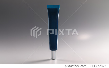 Tube of moisturizing eye cream standing on gray background closeup 111577323