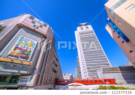Tokyo cityscape in Japan View of Tokyo Metro Korakuen Station, the Marunouchi Line exiting the station, Bunkyo Ward Office, etc. = February 14th 111577330