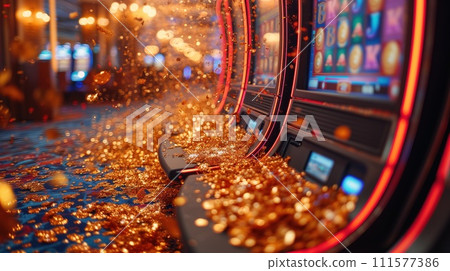 casino slot machine closeup with winnings casino slot machine closeup with winnings 111577386