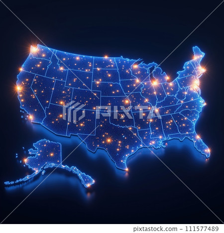 USA map illumination top view USA map illumination top view 111577489