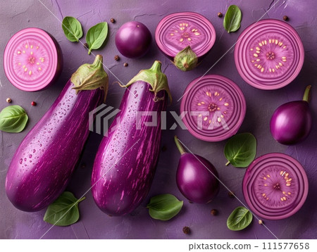 eggplant top view vegetable background 111577658
