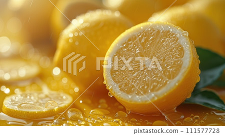 fresh lemons closeup fruit background 111577728